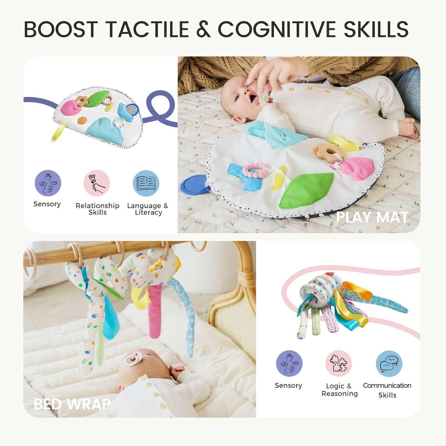 Tiny Land Montessori Baby Toy Set 0-3 Months Newborn Development Sensory Play Kit - 5-in-1 Mirror