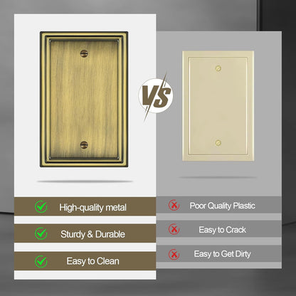 Antique Brass Decorative Blank Light Switch Covers Plate, Metal Material 1 Gang Wall Plates for