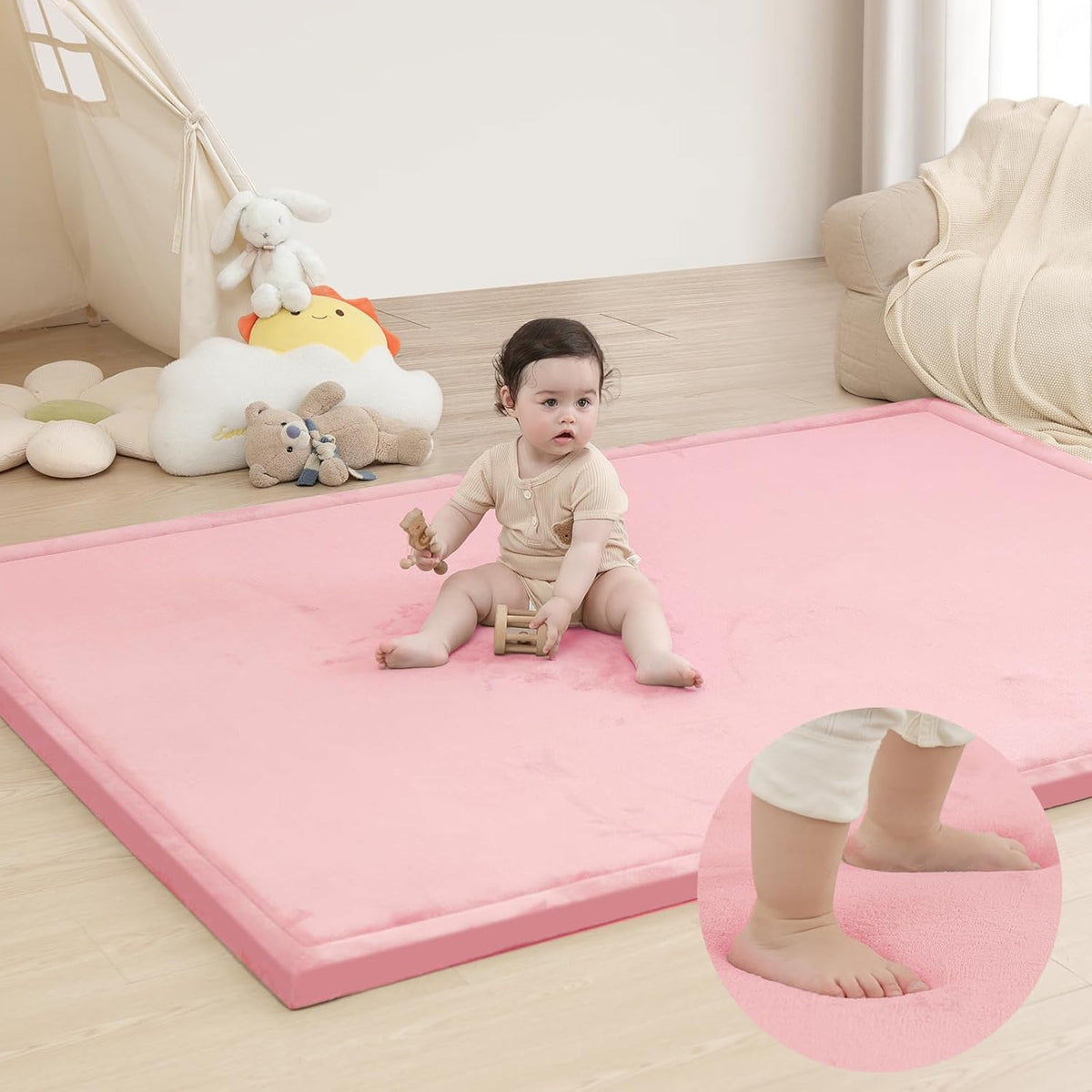 Baby Play Mat for Floor,1.3" Thick Memory Foam Tummy Time Mat for Toddlers,Infants,Kids,Soft Coral