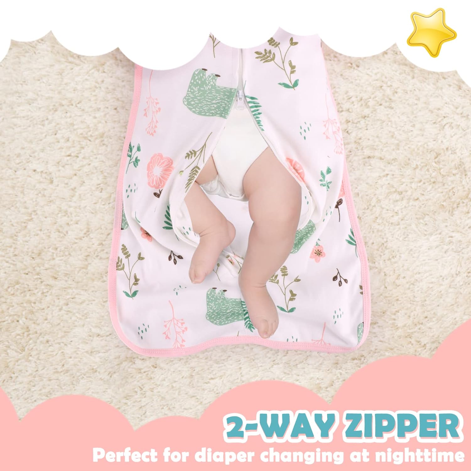 2 Pack Transition Swaddle with 2 Way Zipper, 2 in 1 Arms in/Out Transitional Arms Up Swaddle, 100%
