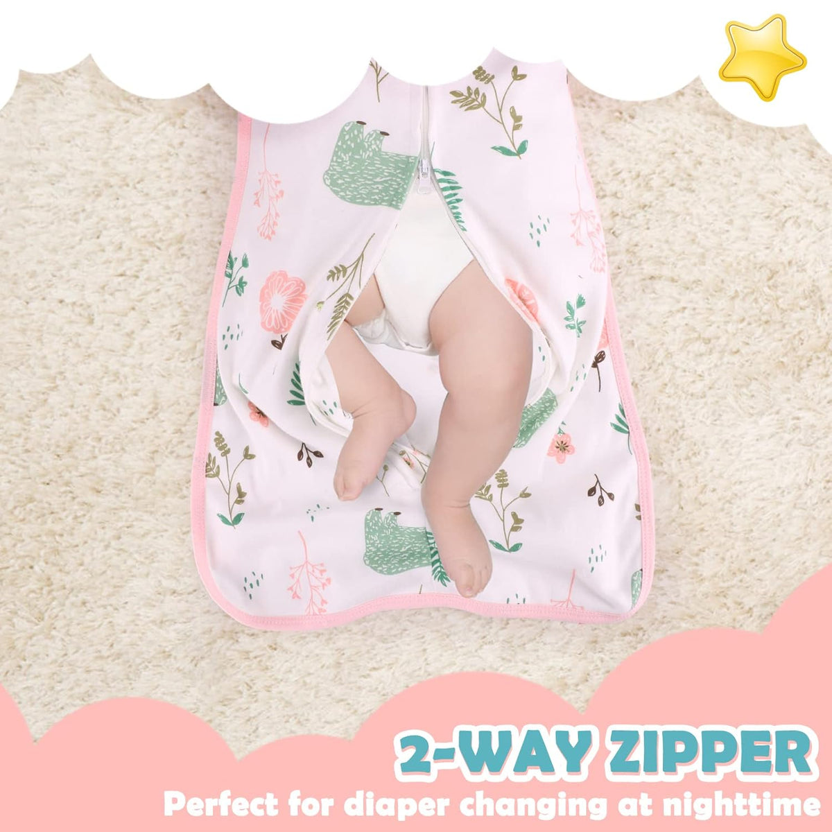 2 Pack Transition Swaddle with 2 Way Zipper, 2 in 1 Arms in/Out Transitional Arms Up Swaddle, 100%