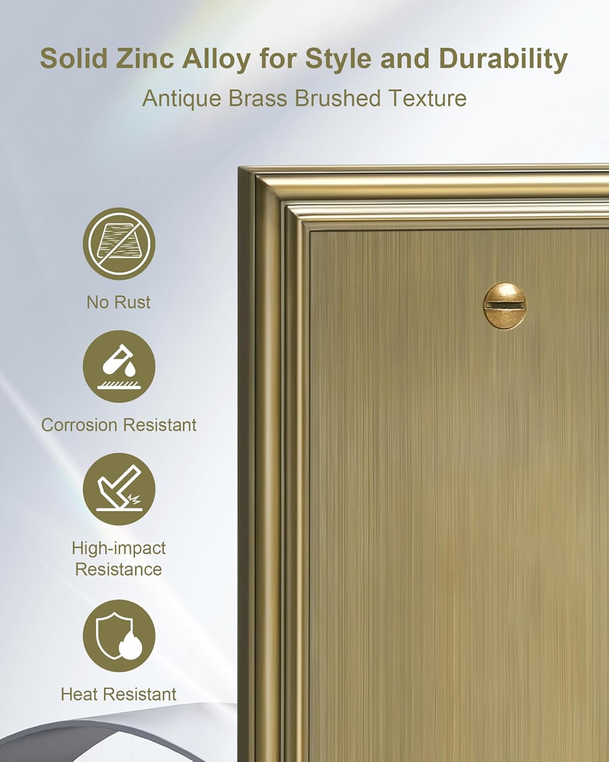 2-Pack Single Blank Wall Plates, Durable Solid Zinc Alloy Blank Outlet Covers, Decorative Antique