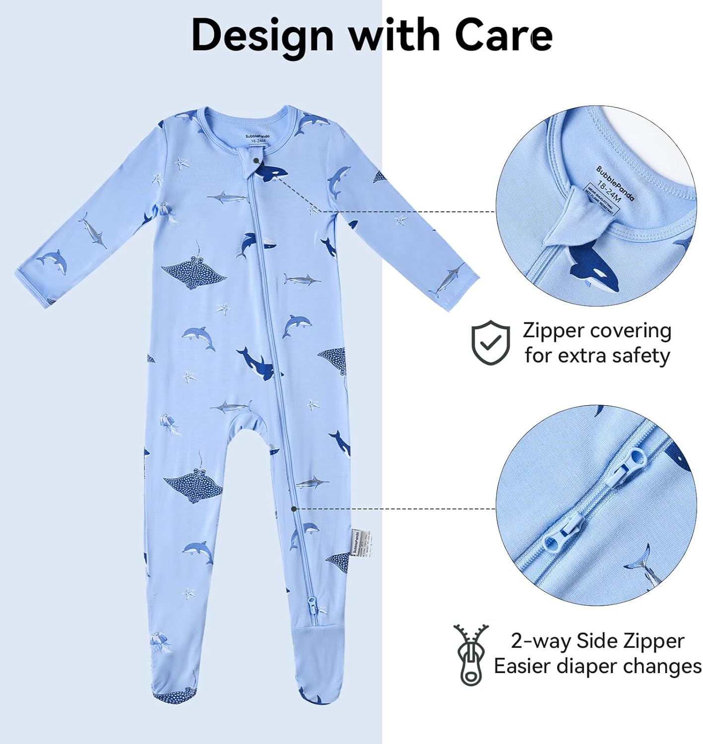 BubblePanda Rayon Made From Bamboo Baby Pajamas Baby Clothes for Boys Girls Unisex Zip-Front