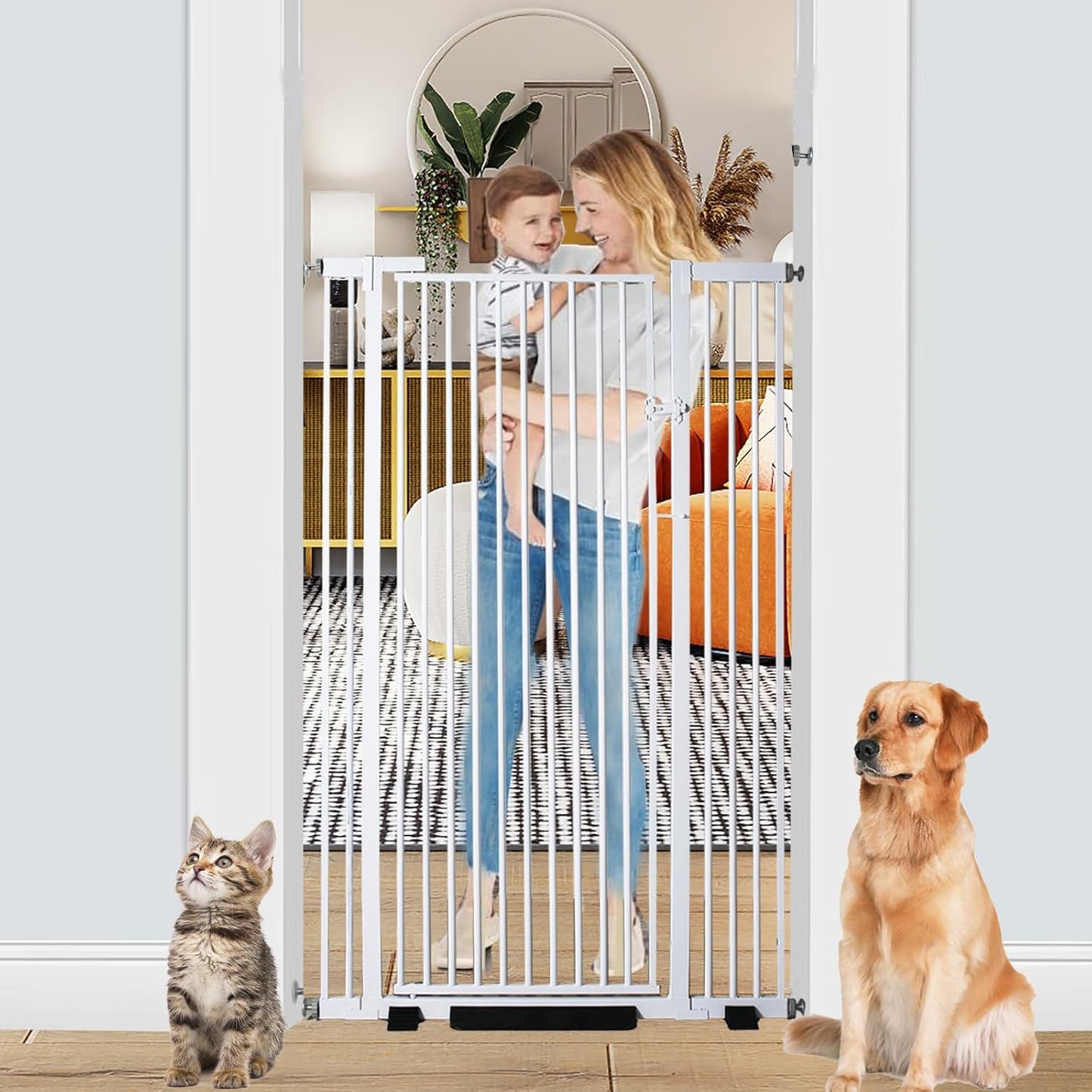 55.1 Inch Tall Baby Gate Auto Close Dog Gate Adjustable 29.92"- 43" Wide Pressure Mounted Walk