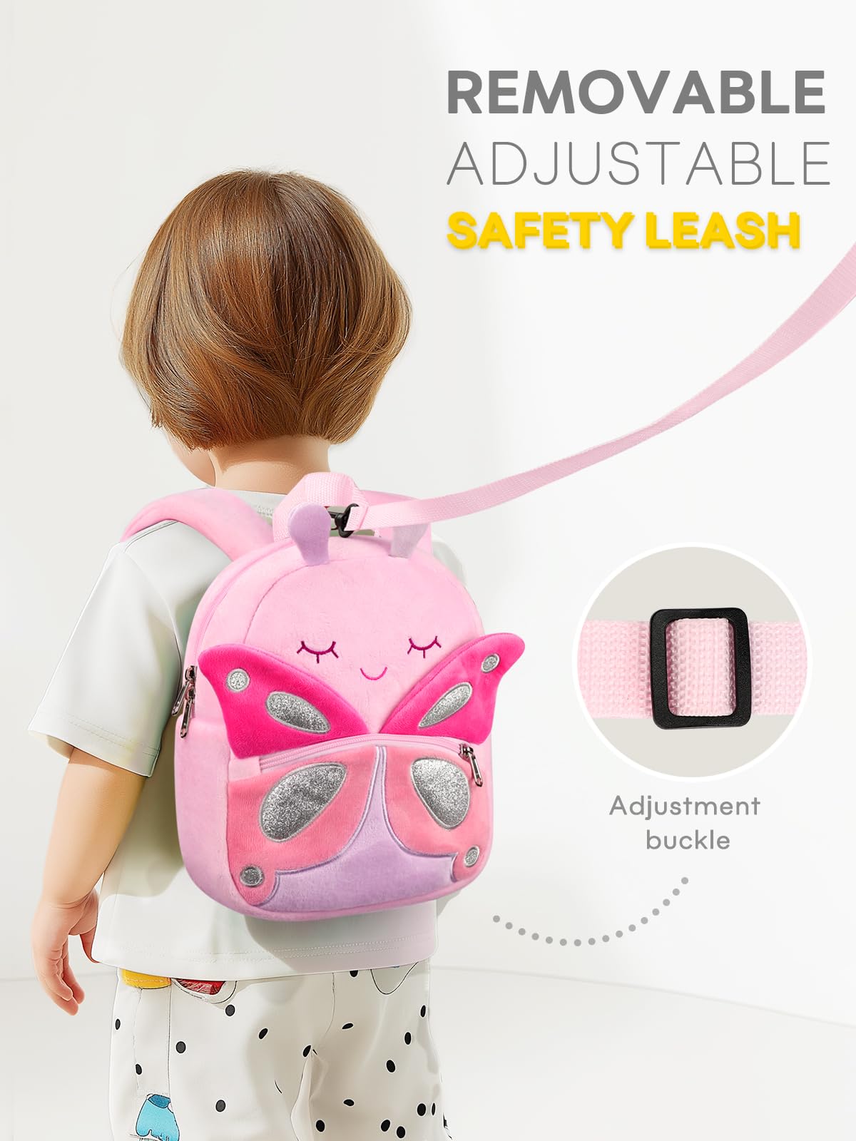 mibasies Toddler Backpacks for Girls 2-4: Cute Butterfly Plush Backpack -3D Animal Cartoon Mini