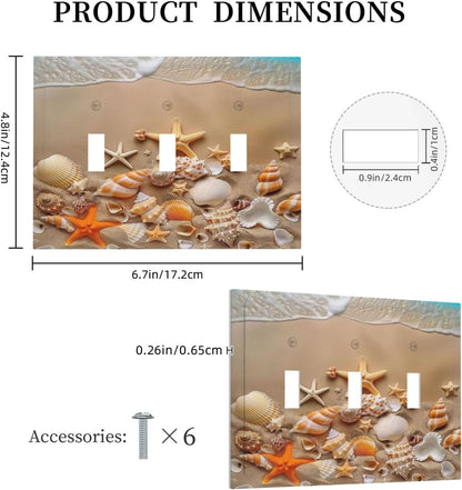 Decorative Switch Covers Plate Beachy Sea Ocean Seashell Starfish 3 Gang Artistic Wall Plate Unique