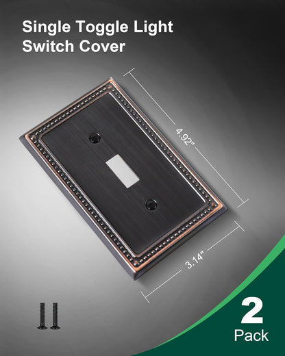 2-Pack Single Toggle Light Switch Cover Plate, Pearls Decorative Switch Plate Covers, Aged Bronze 1