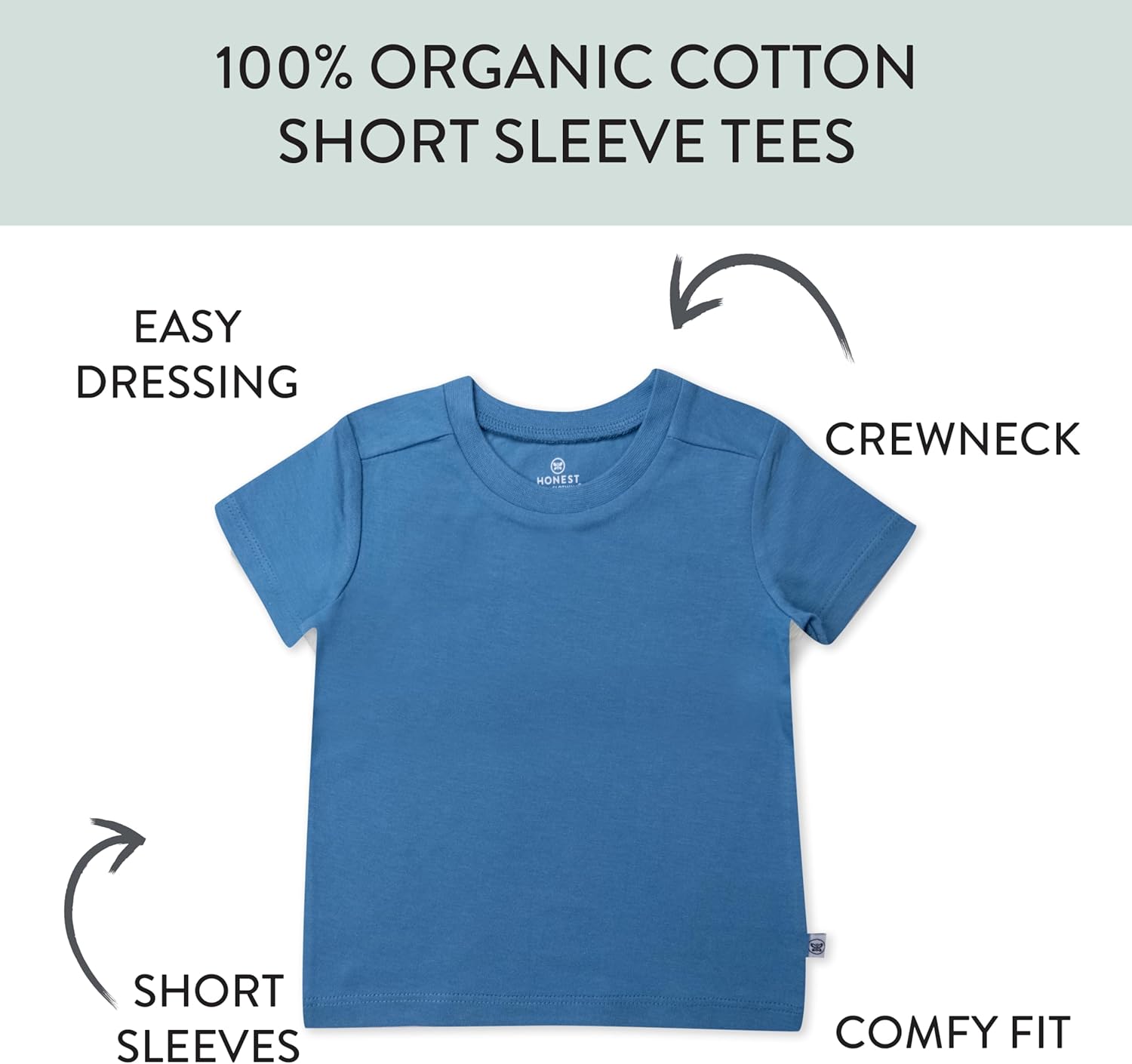 HonestBaby 5-Pack Short Sleeve T-Shirts 100% Organic Cotton Baby, Toddler, Little Kid, Boy, Girl