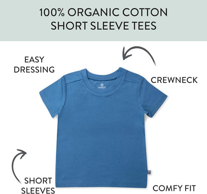 HonestBaby 5-Pack Short Sleeve T-Shirts 100% Organic Cotton Baby, Toddler, Little Kid, Boy, Girl