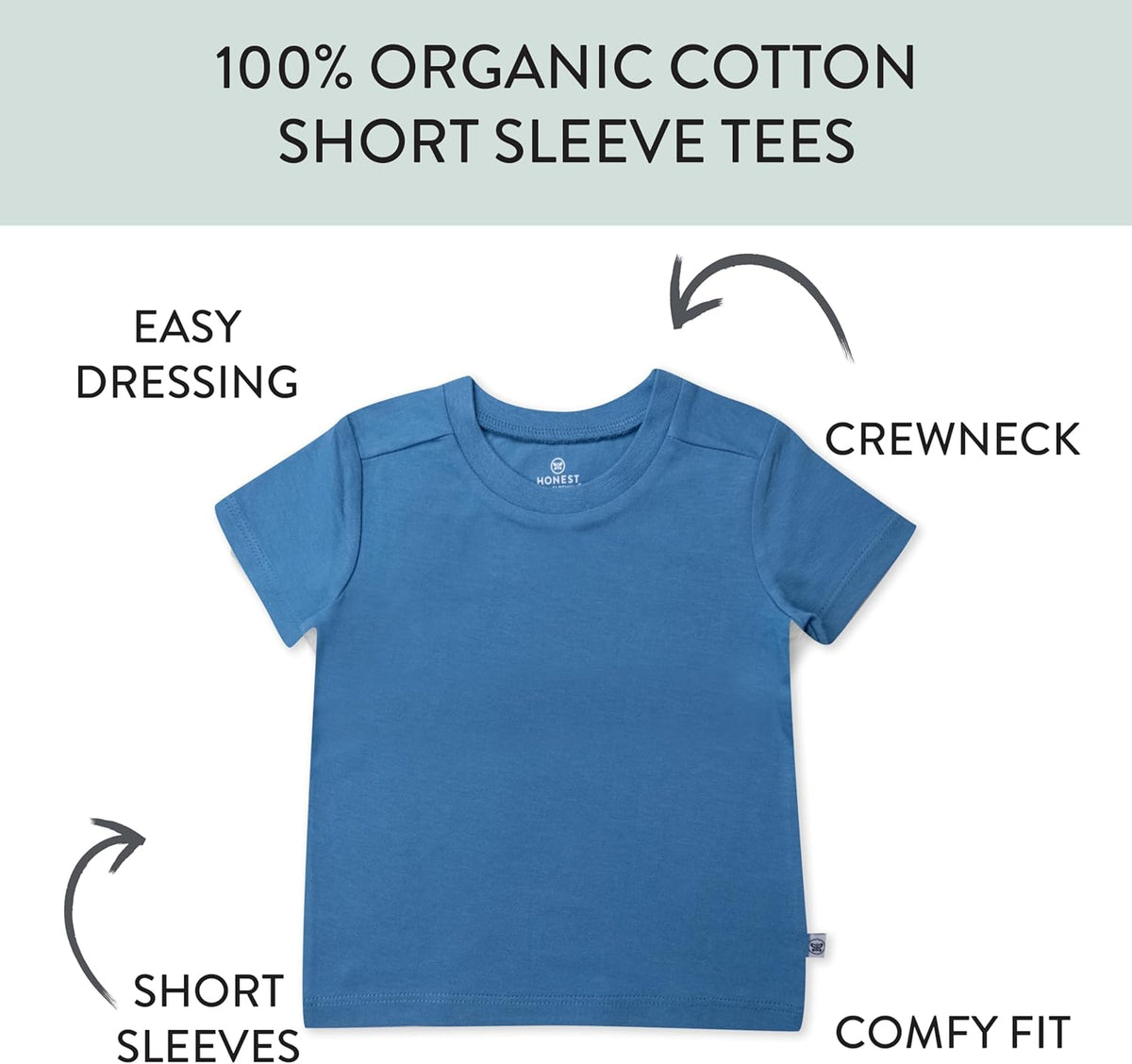 HonestBaby 5-Pack Short Sleeve T-Shirts 100% Organic Cotton Baby, Toddler, Little Kid, Boy, Girl