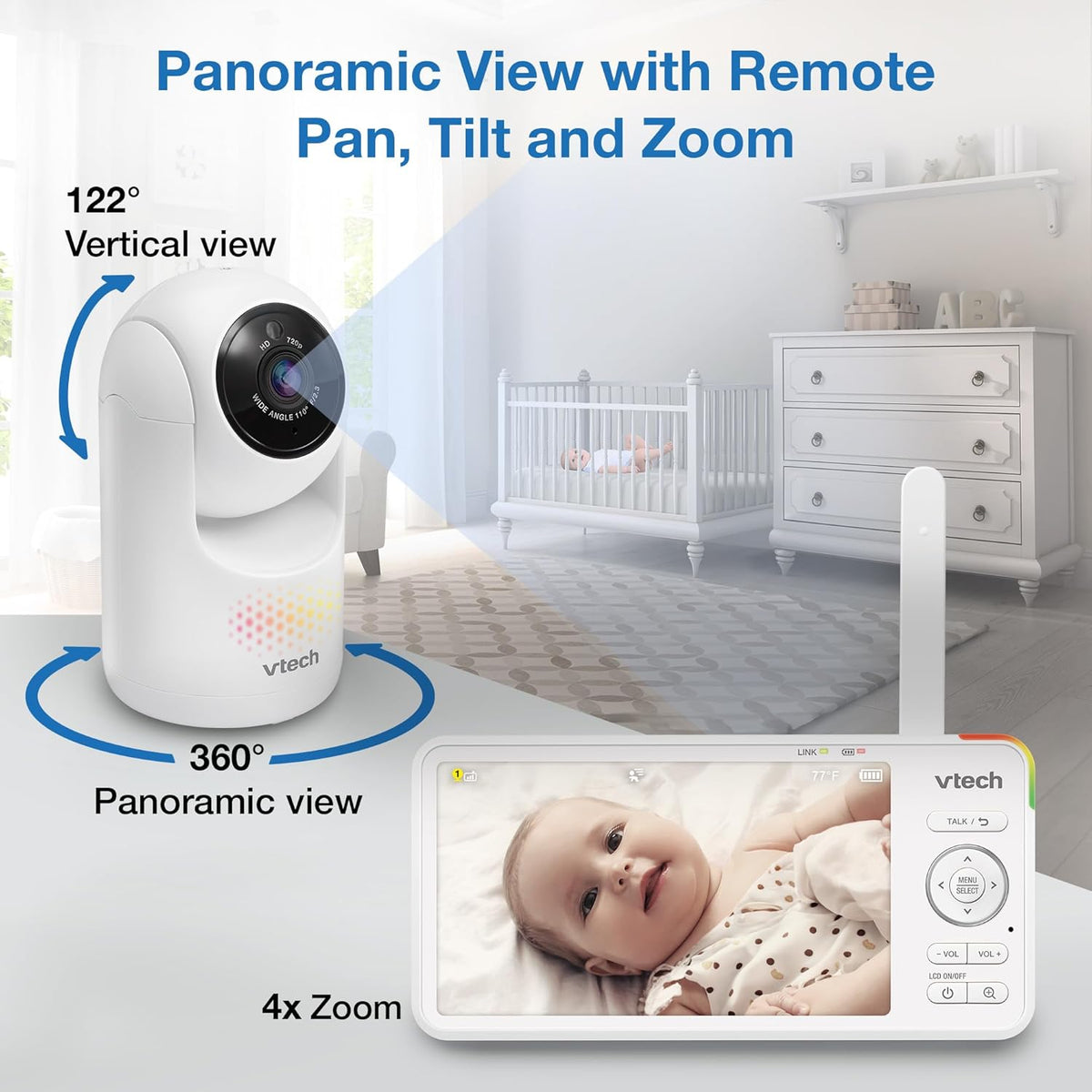VTech 5.5" IPS Screen 720P Video Baby Monitor with Camera and Audio, Pan-Tilt-Zoom, Night Light