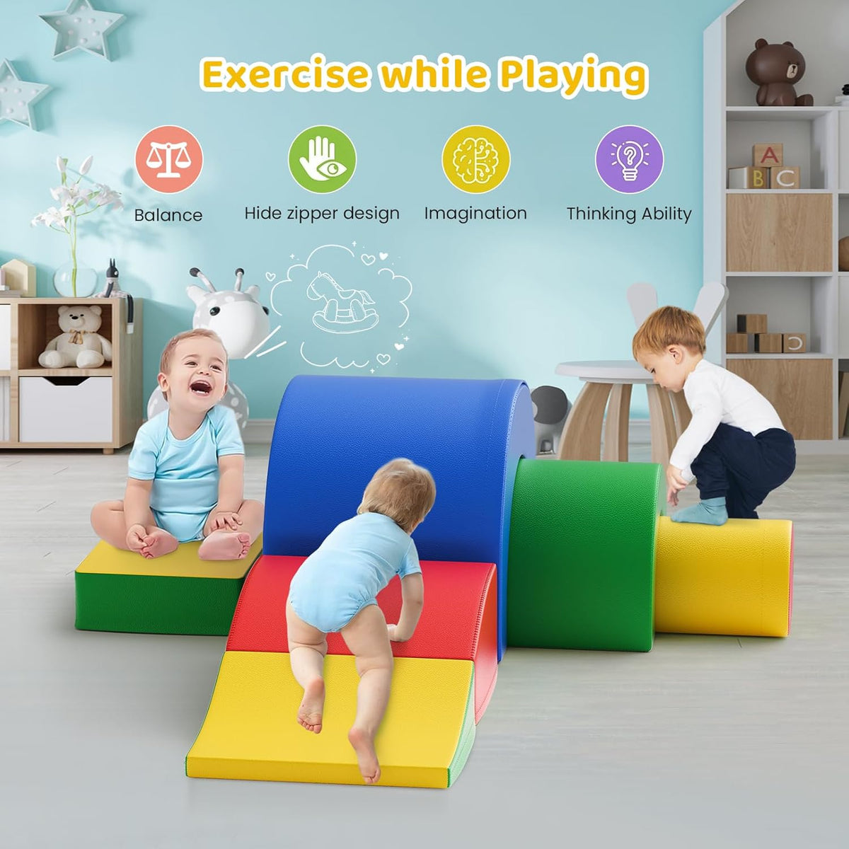 Lischwert Foam Climbing Blocks, Soft Climbing Toys for Toddlers, 5 Pieces Crawl and Climb Foam