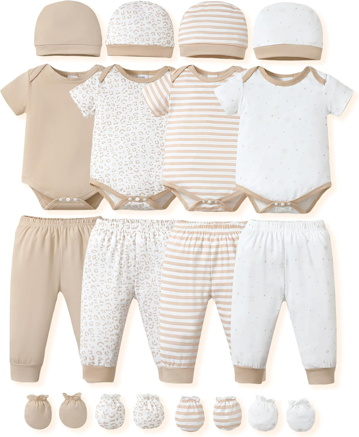 NZRVAWS Newborn Baby Boy Girl Clothes Unisex Infant Romper Pants Set Hat 4-Pack Outfits 0-12 Months