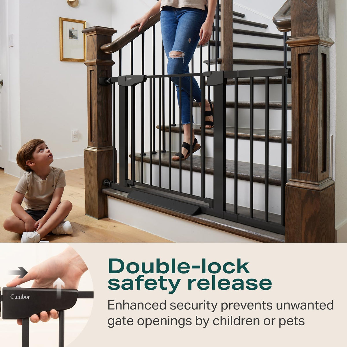 Cumbor 2 Pack 29.7-46" Baby Gate for Stairs, Mom's Choice Awards Winner-Auto Close Dog Gate for