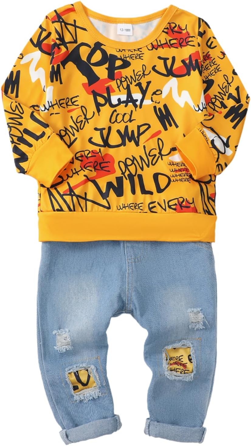 Toddler Baby Boy Outfits Fall Winter Clothes Color Block Long Sleeve Sweatshirt Tops + Jogger Pants