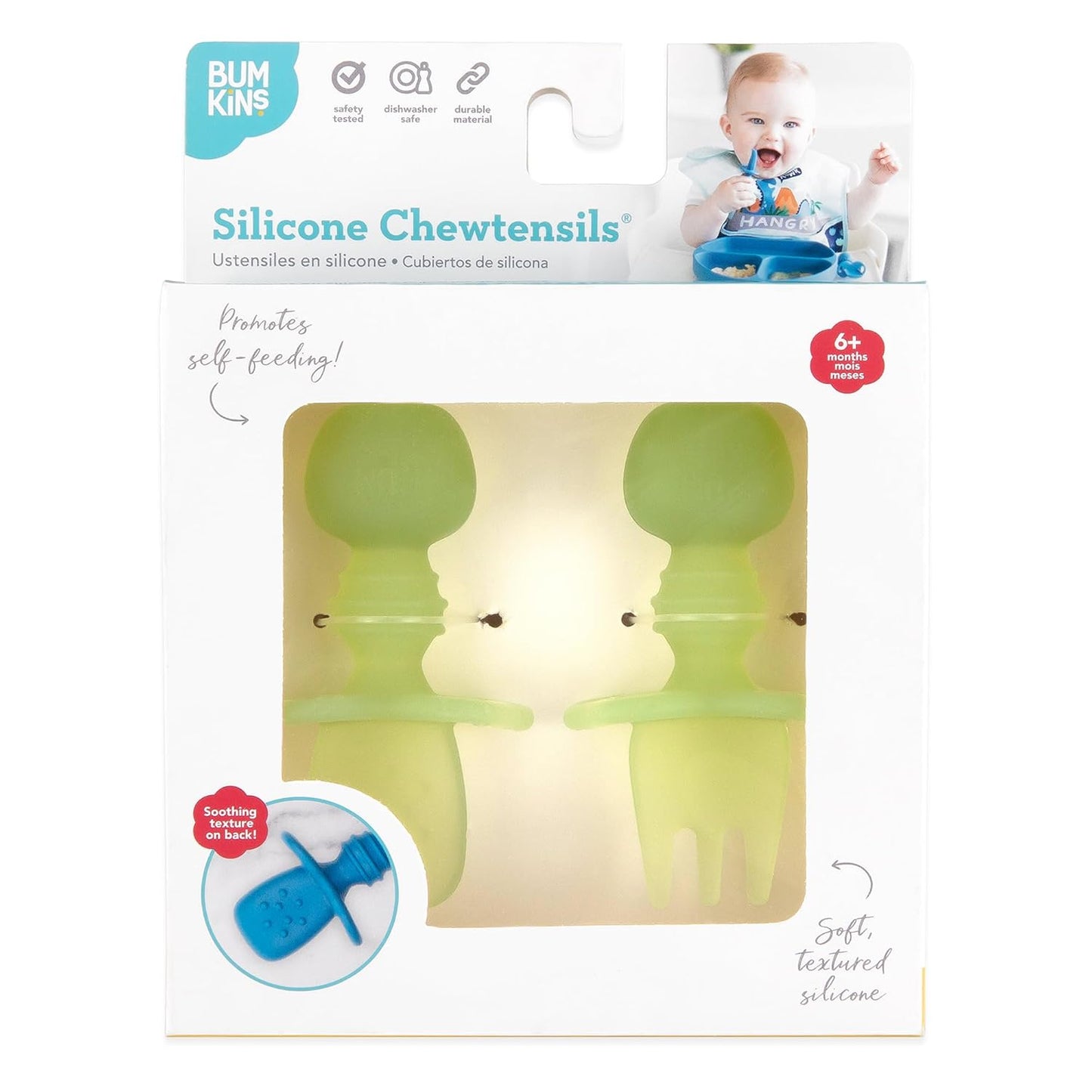 Bumkins Baby Utensils Set, Chewtensils Silicone Spoons for Dipping, Self-Feeding, Baby Led Weaning