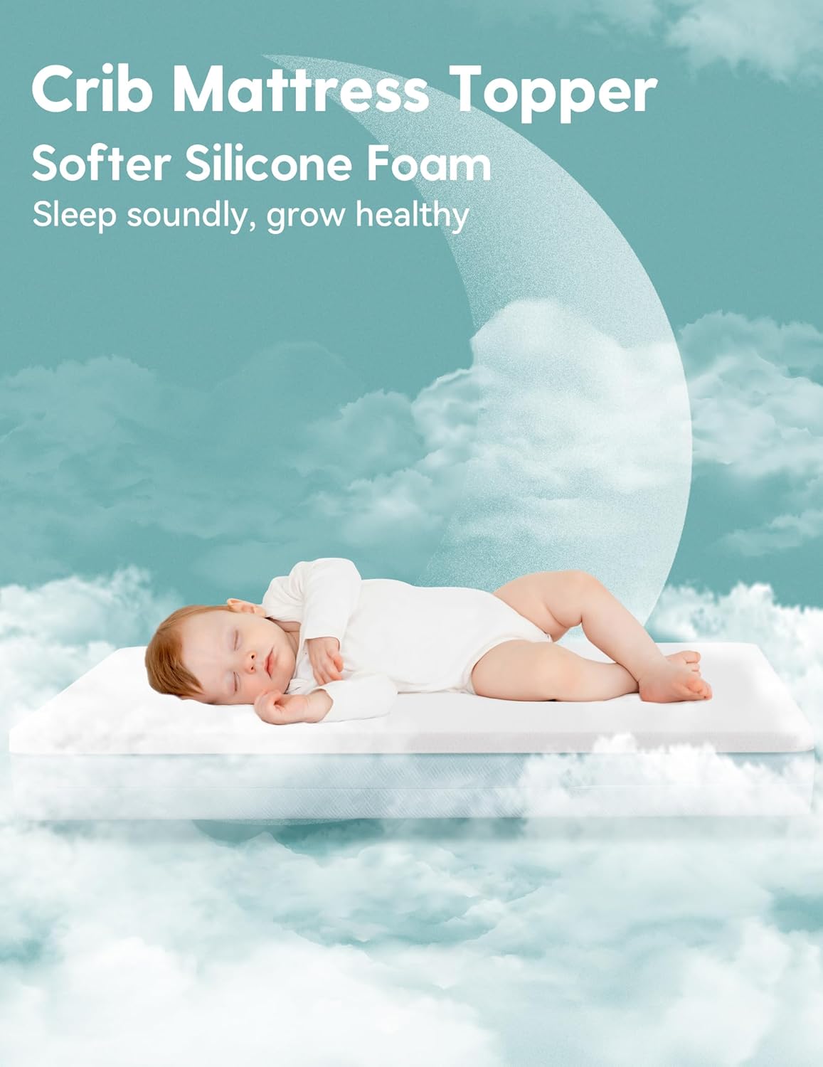 BABELIO Machine Washable Crib Mattress Topper, Soft Breathable Silicone Foam Toddler Mattress