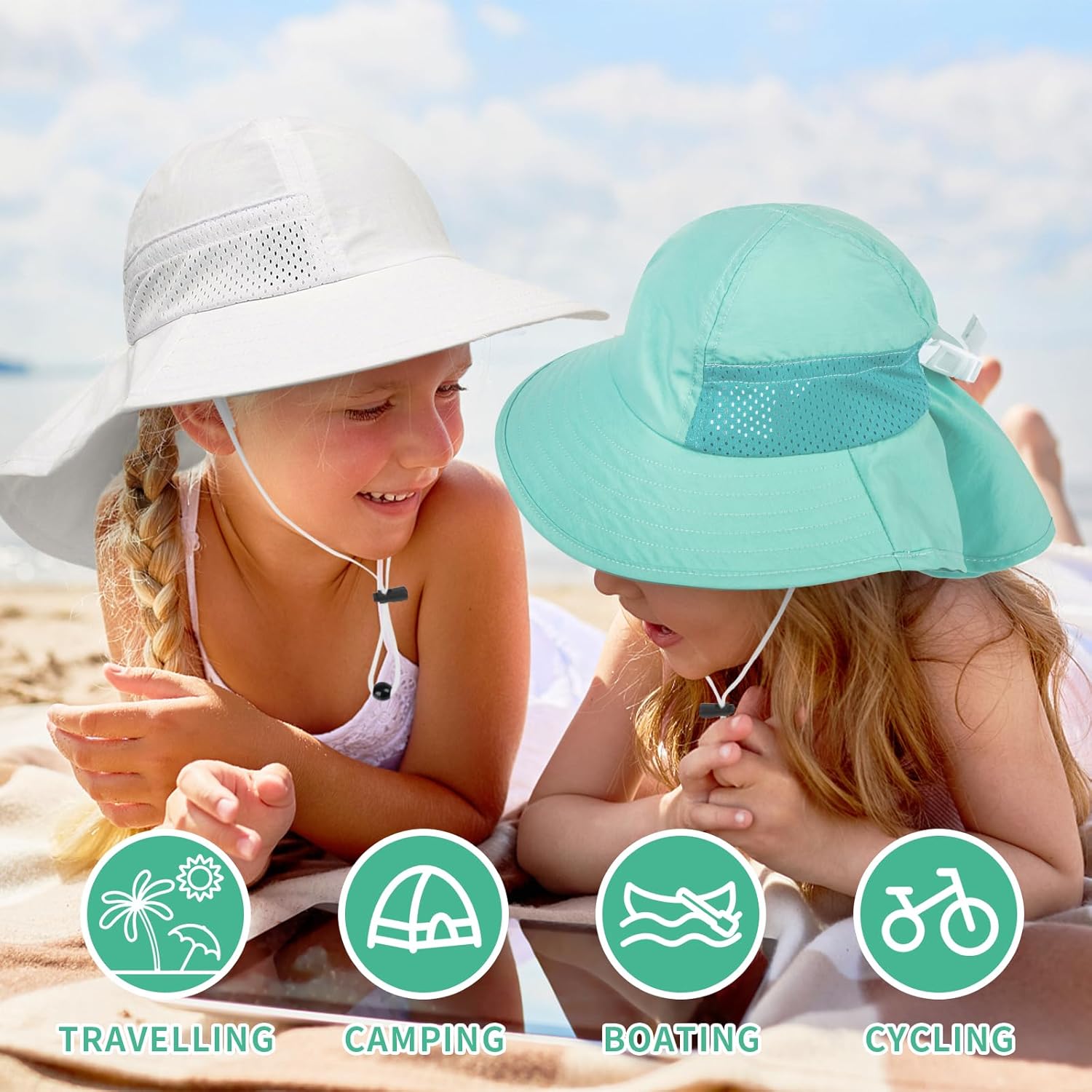 Toddler Baby Sun Hat Kids Summer UPF 50+ for Boys Girls Adjustable Beach Hats with Bucket Wide Brim