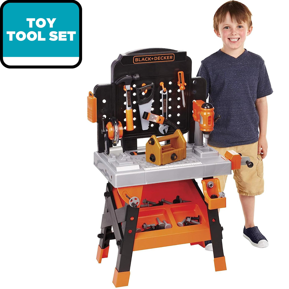 JAKKS Pacific Black+Decker Kids Workbench - Power Tools Workshop - Build Your Own Toy Tool Box – 75