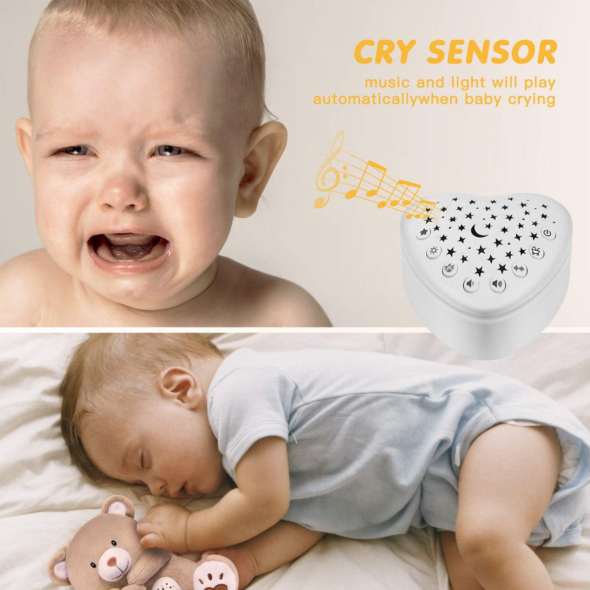 BEREST Rechargeable Baby Sleep Soother Bear, Mom's Heartbeat & Lullabies, White Noise Sound