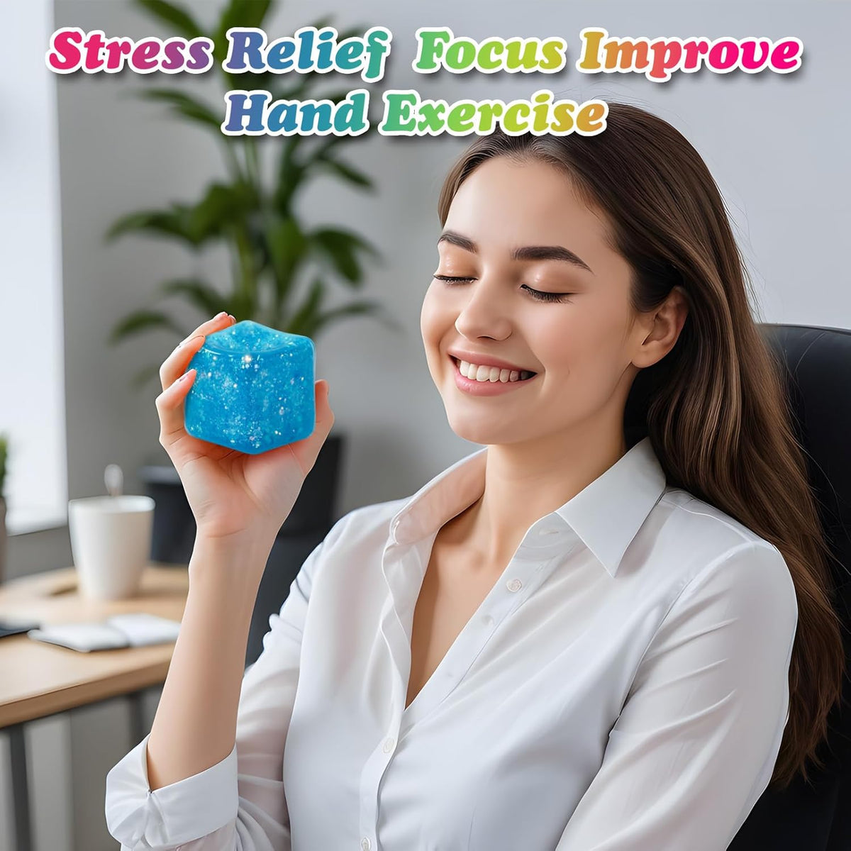 3Pack Slow Rise Glitter Squishy Cube Square Ice Cube Malt Sugar Stress Balls for Adults&Kids, Nice