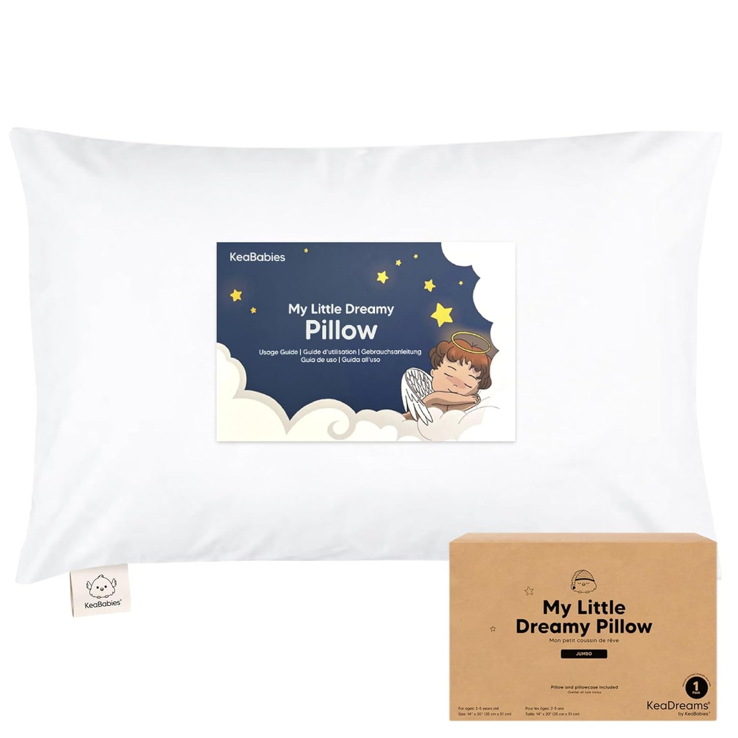 KeaBabies Toddler Pillow with Pillowcase, Jumbo 14X20 - Soft Organic Cotton Toddler Pillows for