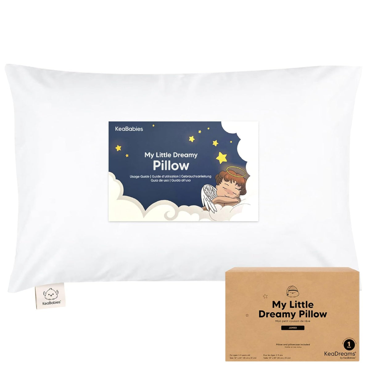 KeaBabies Toddler Pillow with Pillowcase, Jumbo 14X20 - Soft Organic Cotton Toddler Pillows for