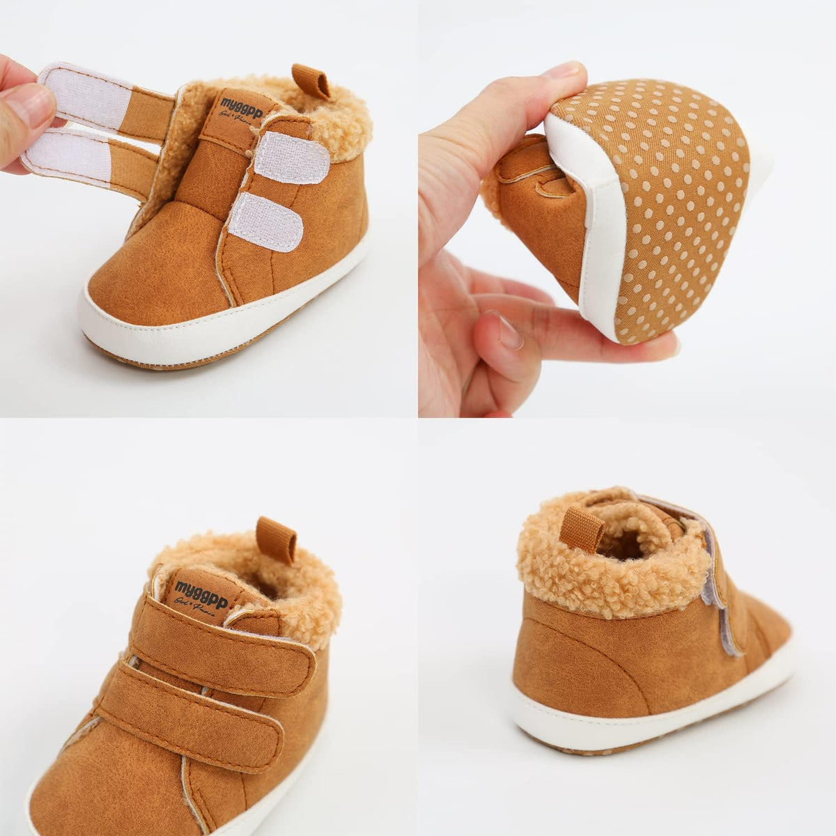 SOFMUO Baby Boys Girls High Top Ankle PU Leather Sneakers Soft Rubber Sole Infant Moccasins Newborn