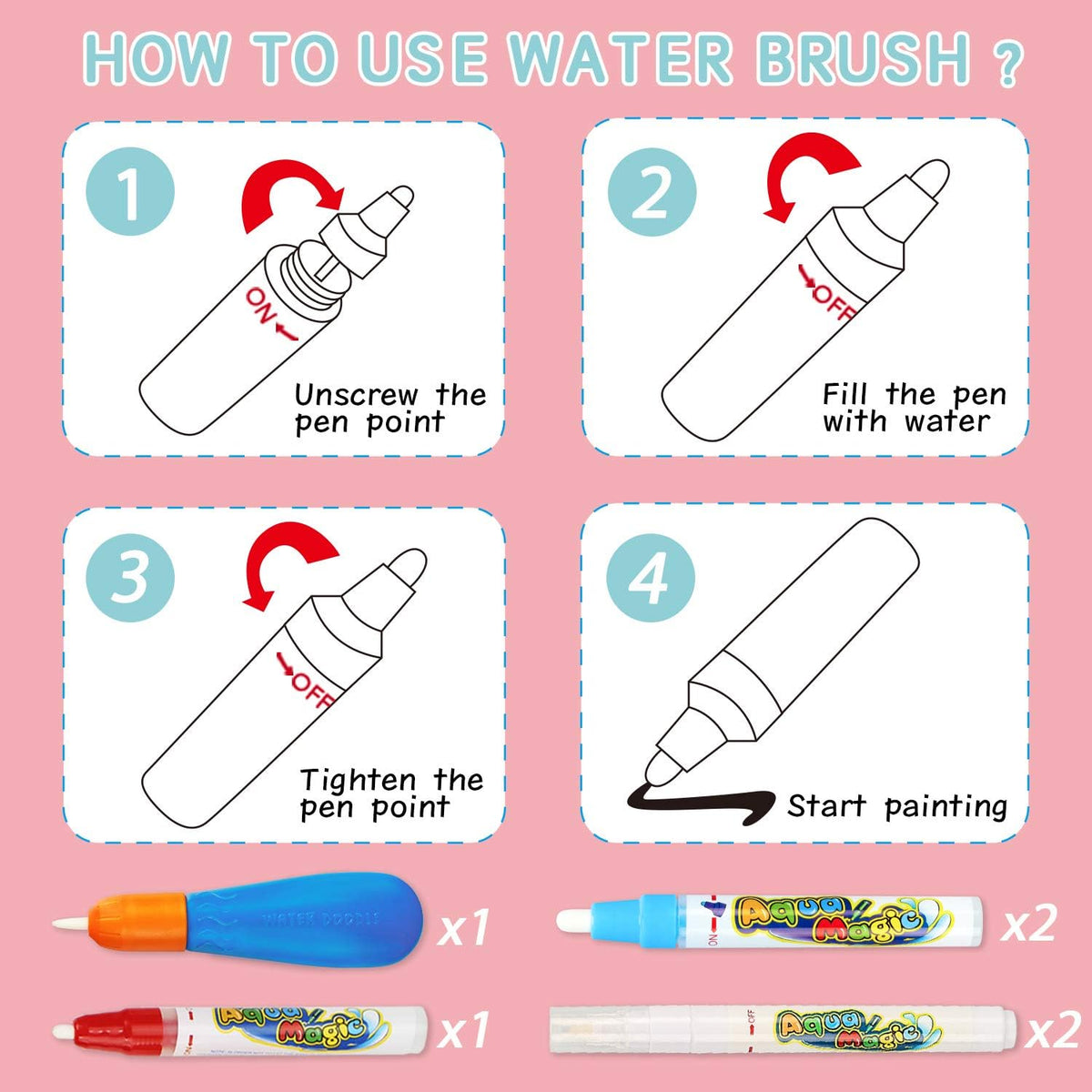 Water Doodle Mat- Kids Painting Writing Doodle Board Toy - Color Drawing Mat Bring Magic Pens