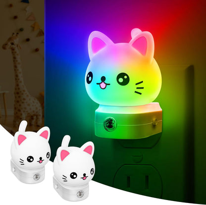 Cat Night Lights Plug Into Wall [2 Pack], Cute Night Light for Kids, 8-Color RGB LED Night Light