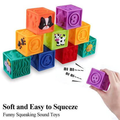 Kingtree Baby Blocks, 9PCS Soft Squeeze Building Blocks Stacking Toys for 6+ Months Babies, Baby