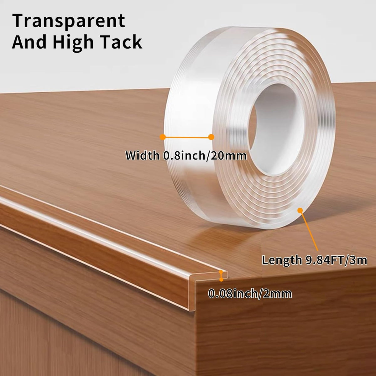 0.8 in x 9.84 FT,Clear Edge Protector Strip Sharp Edge Wrap Cover Tape, Self Adhesive Protective