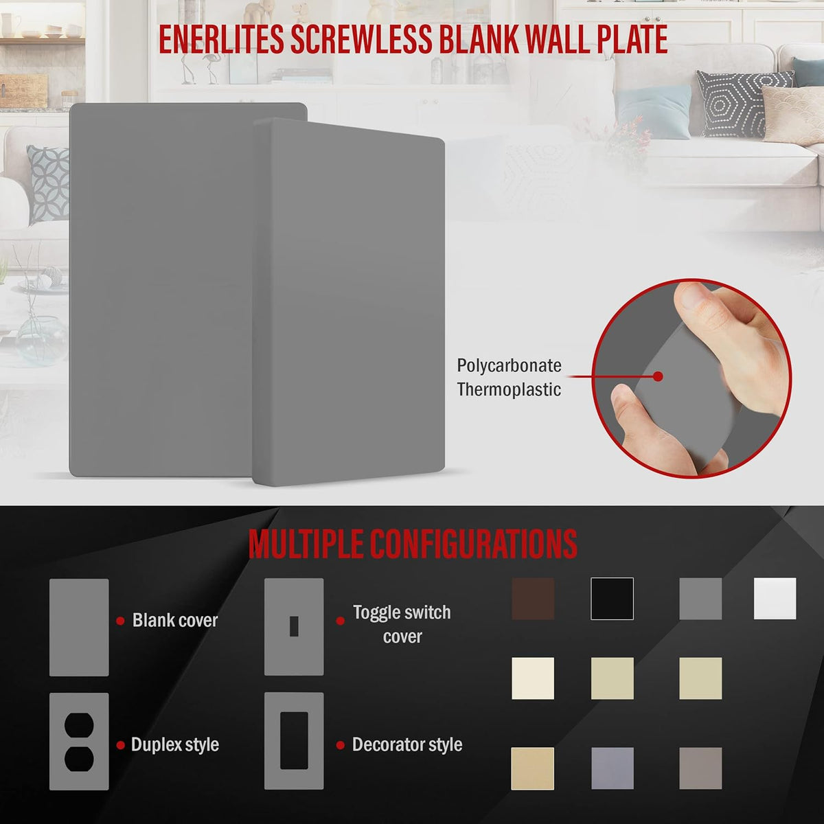 ENERLITES Screwless Blank Wall Plate, Child Safe Blank Device Outlet Cover, Standard Size, 1-Gang