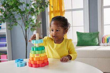 Fisher-Price Wood Toddler Toy Ring Stacker, 10-Piece Wooden Stacking Activity for Fine Motor Skills