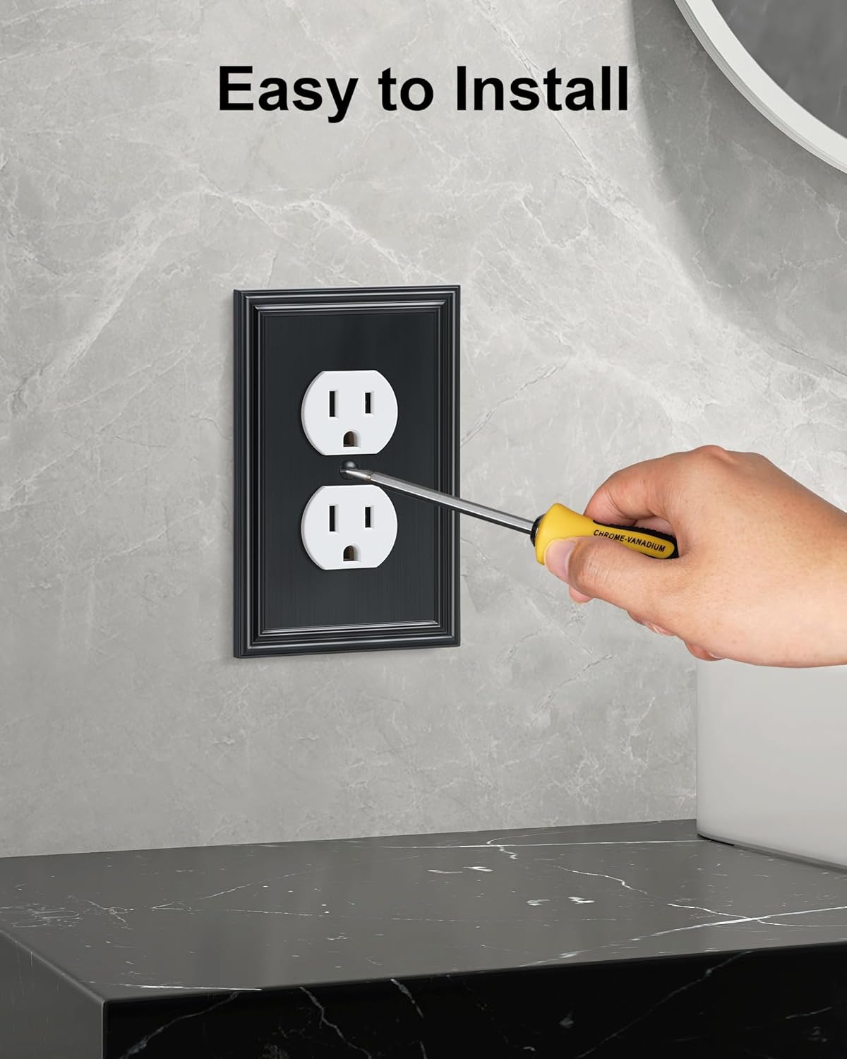 6-Pack Single Duplex Outlet Cover Plate, Decorative Black Switch Plates and Outlet Covers, Metal