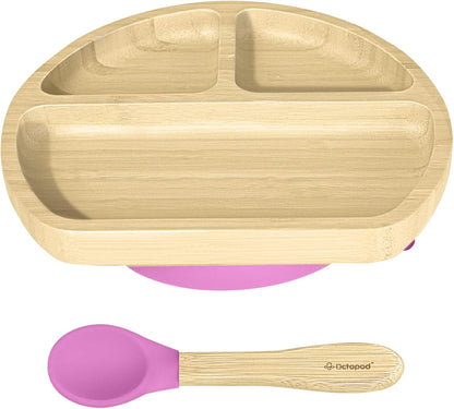 Abiie Octopod Bamboo Dish - Kids Plates for 4 months and up, 3-Compartment Baby Plates with