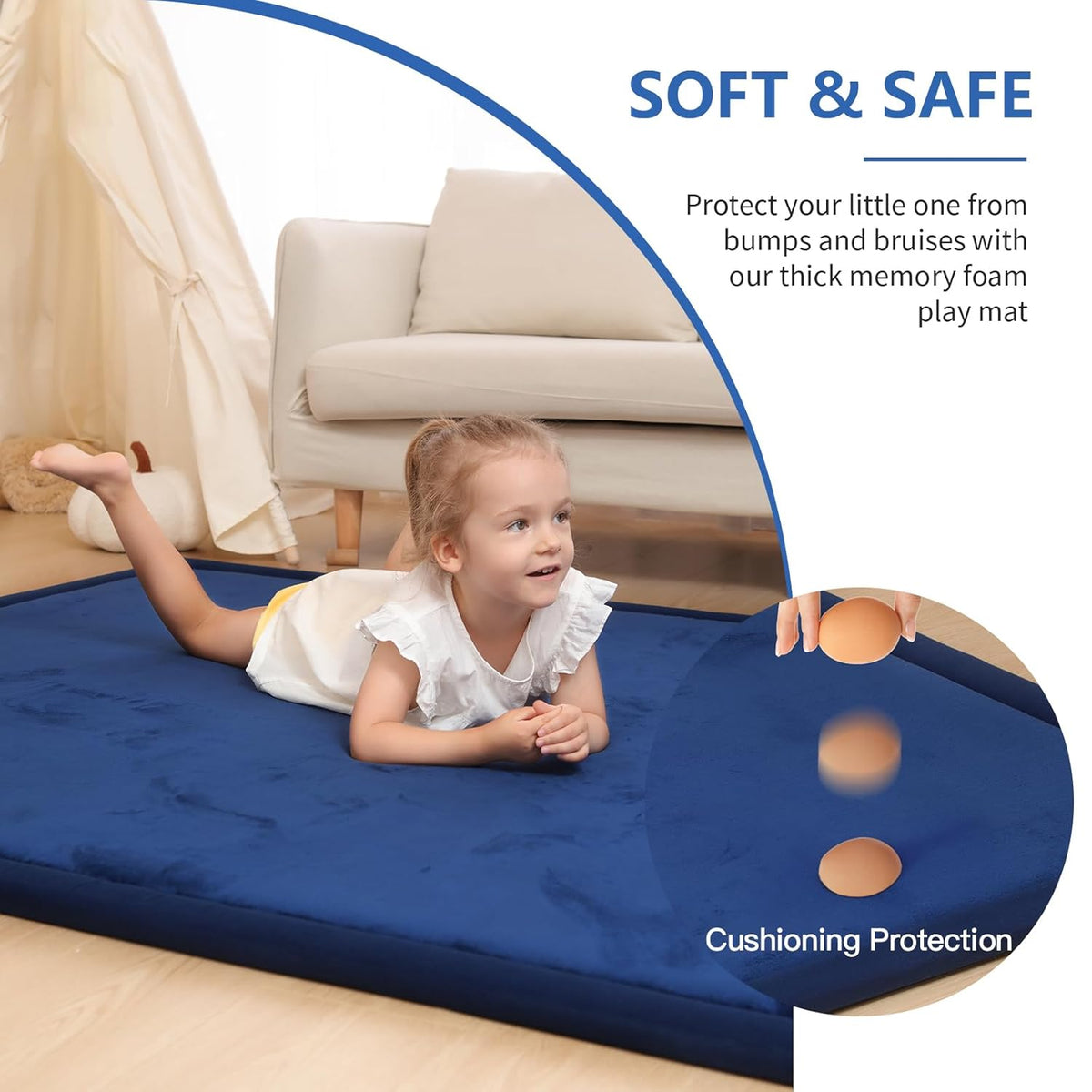 Baby Play Mat for Floor,1.3" Thick Memory foam Tummy Time Mat,Soft Coral Velvet Nursery Rug,Extra