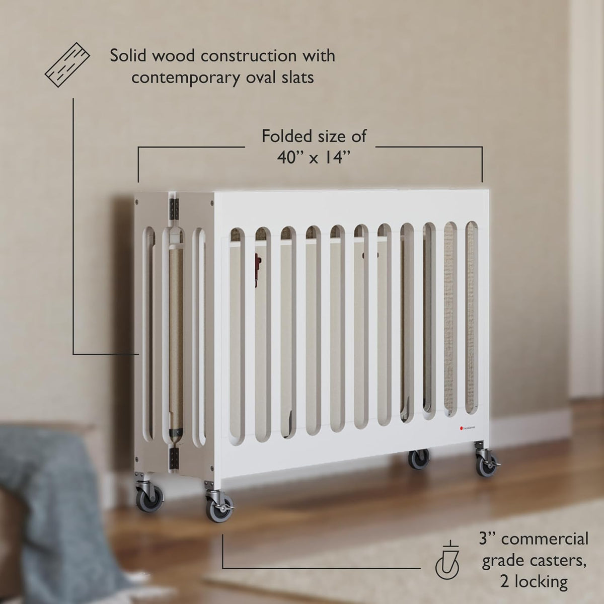 Foundations Boutique Folding Mini Baby Crib - Compact, Portable, Wooden Hotel Crib, Foldable