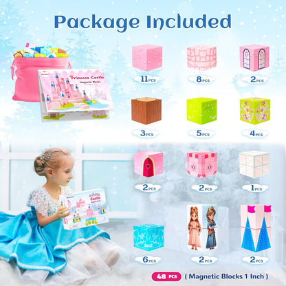 Updated Magnetic Blocks-Princess Castle, Creative Magnetic Building Blocks Toddler Toys, Birthday