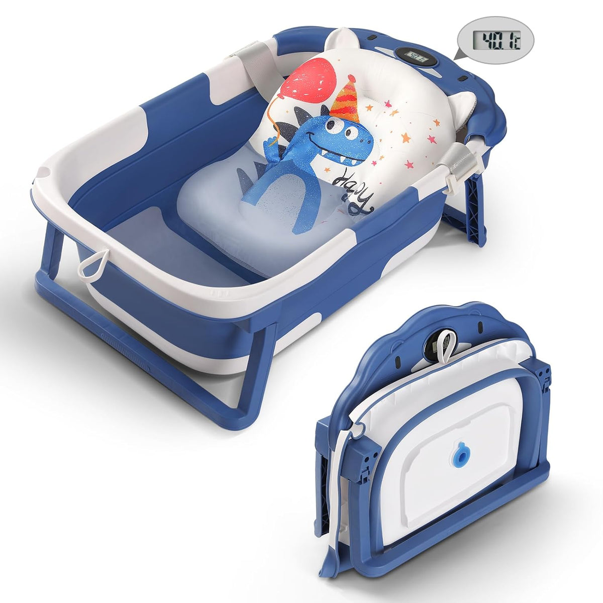 Baby Bathtub,Collapsible Baby Bath Tub with Thermometer & Soft Floating Cushion,Portable Travel