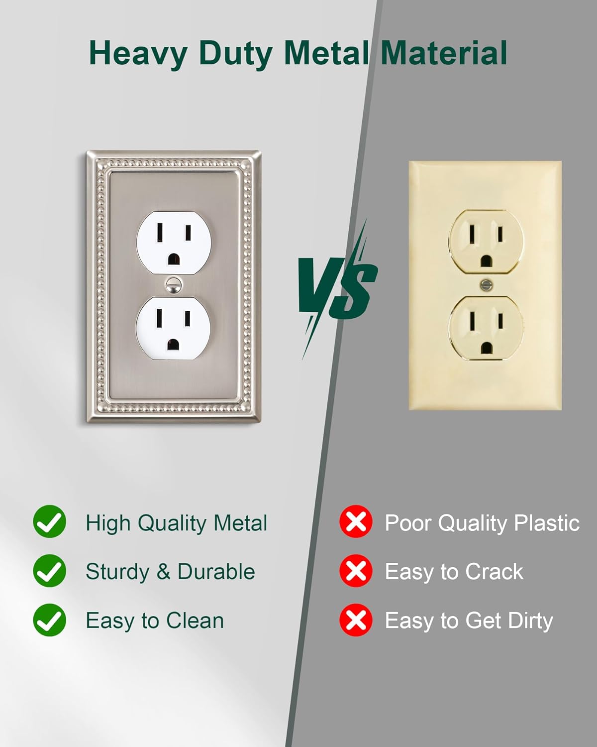 4-Pack Duplex Outlet Cover Plate, Metal Wall Plates for Electrical Outlets, Brushed Nickel 1 Gang