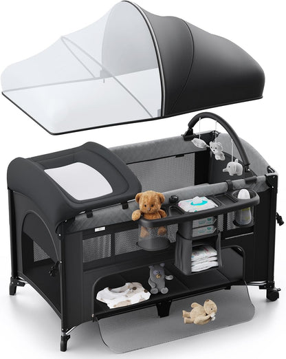 4 in 1 Baby Bassinet, Pack and Play, Bedside Crib Sleeper, Diaper Changer - Comes with Mattress