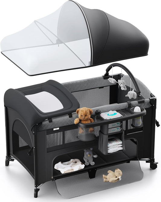 4 in 1 Baby Bassinet, Pack and Play, Bedside Crib Sleeper, Diaper Changer - Comes with Mattress