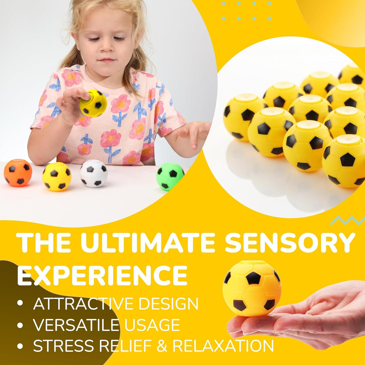 Entervending Fidget Spinners - 2 Inch Stress Balls - 12 Pcs Soccer Party Favors - Yellow Mini