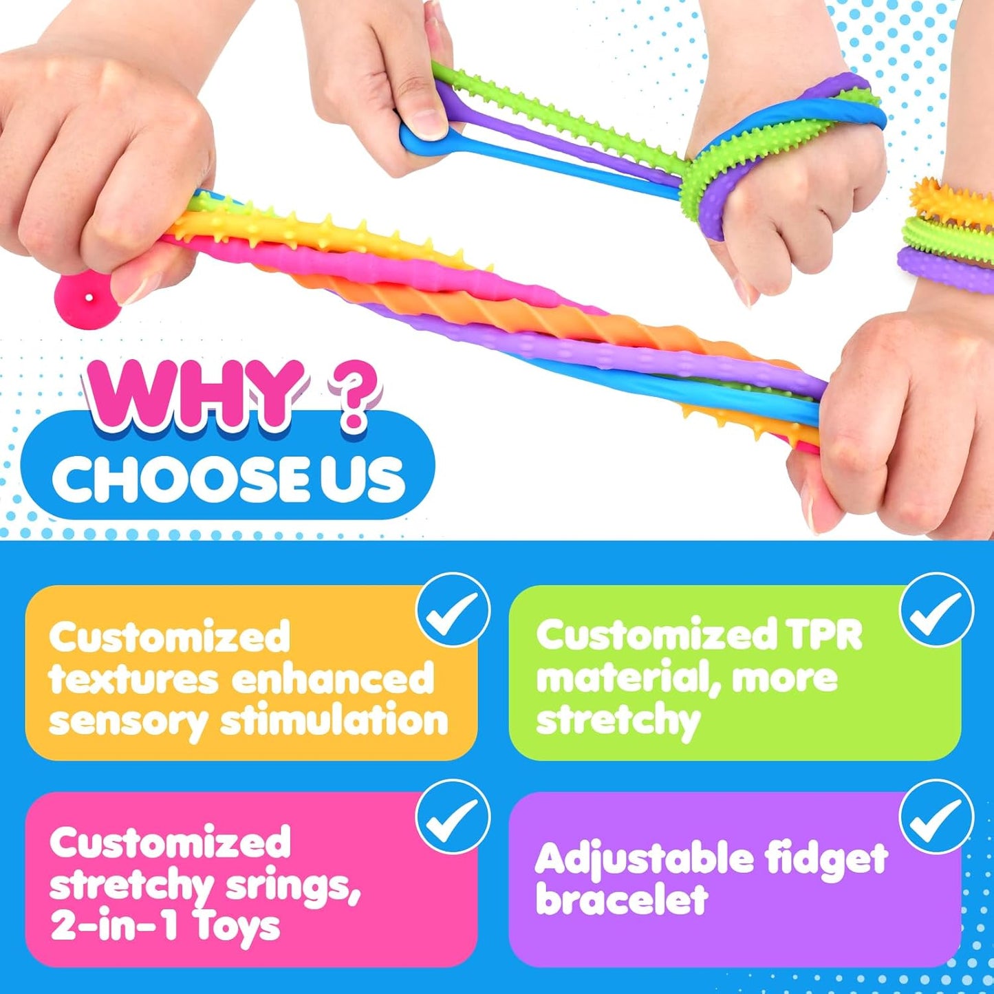 Sensory Toys Fidget Stretchy Strings: Fidget Toys Bracelet for Kids Calming - Adjustable Sensory
