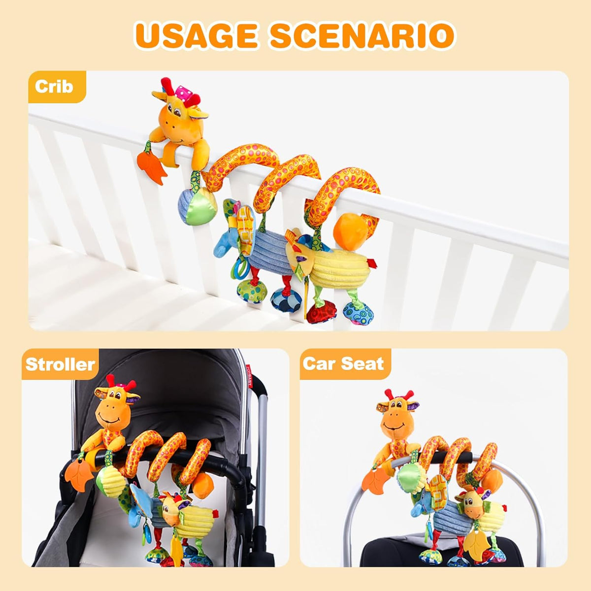 Jollybaby Crib Stroller Car Seat Toys for Baby 0-3-6-9-12 Months, Tummy Time Hanging Sensory Toys