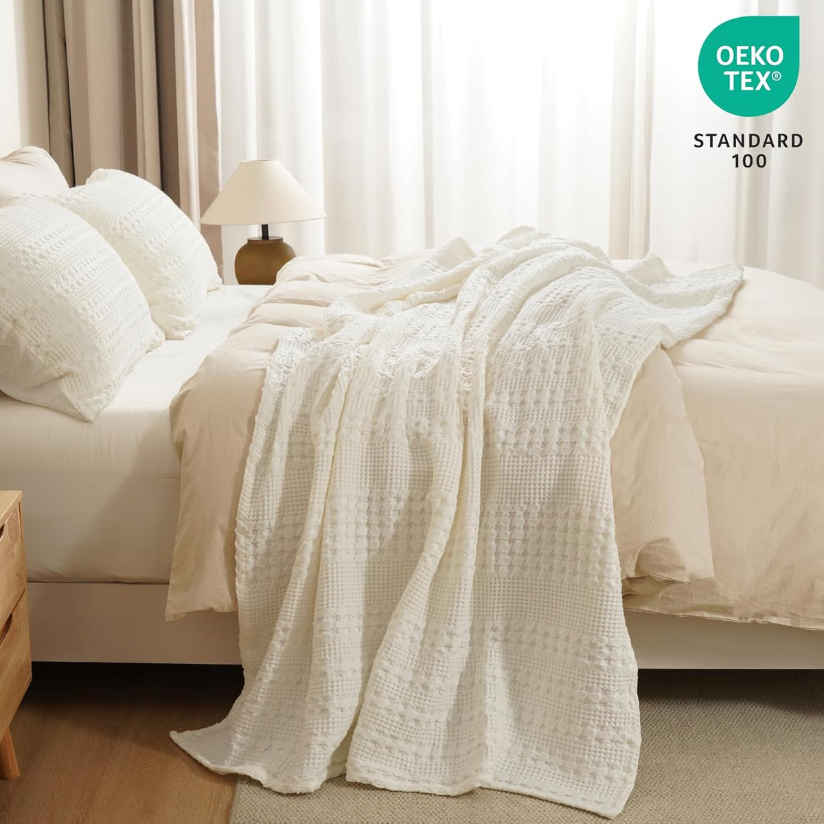 PHF 100% Cotton Waffle Weave Throw Blanket, Soft Lightweight Breathable Cozy Summer Throws for