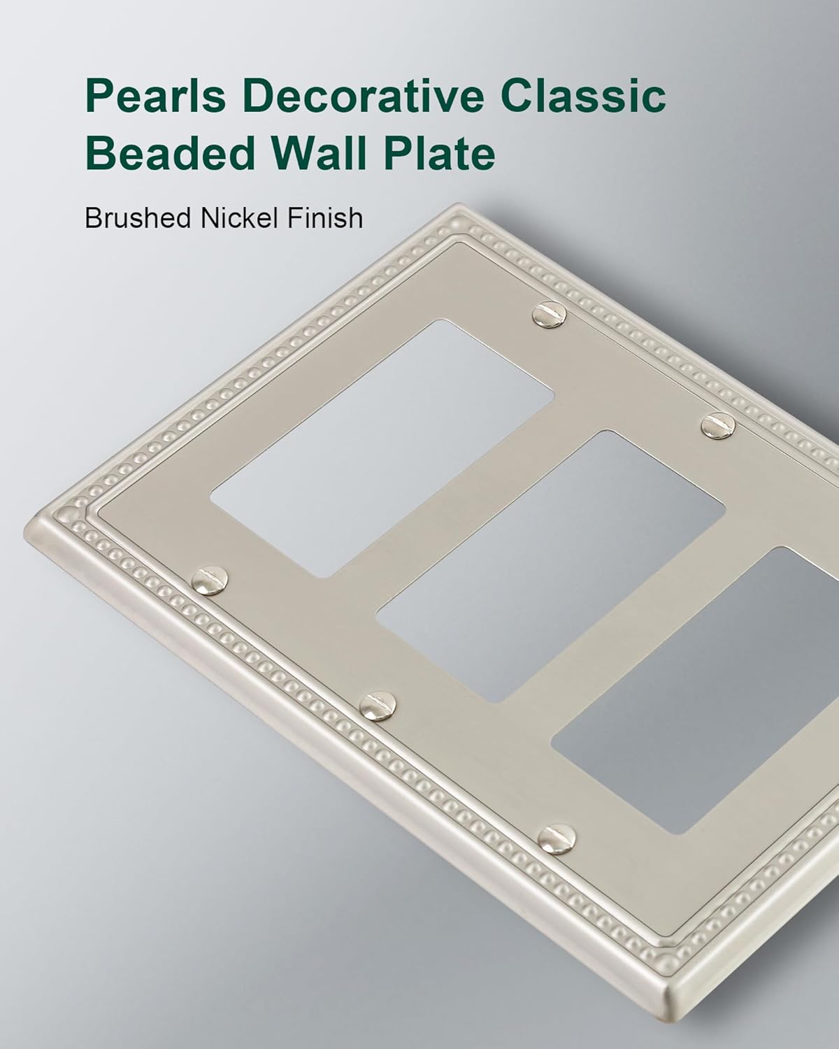 2-Pack Triple Decorator Outlet Cover Plate, Brushed Nickel Pearls Decorative Switch Plates and