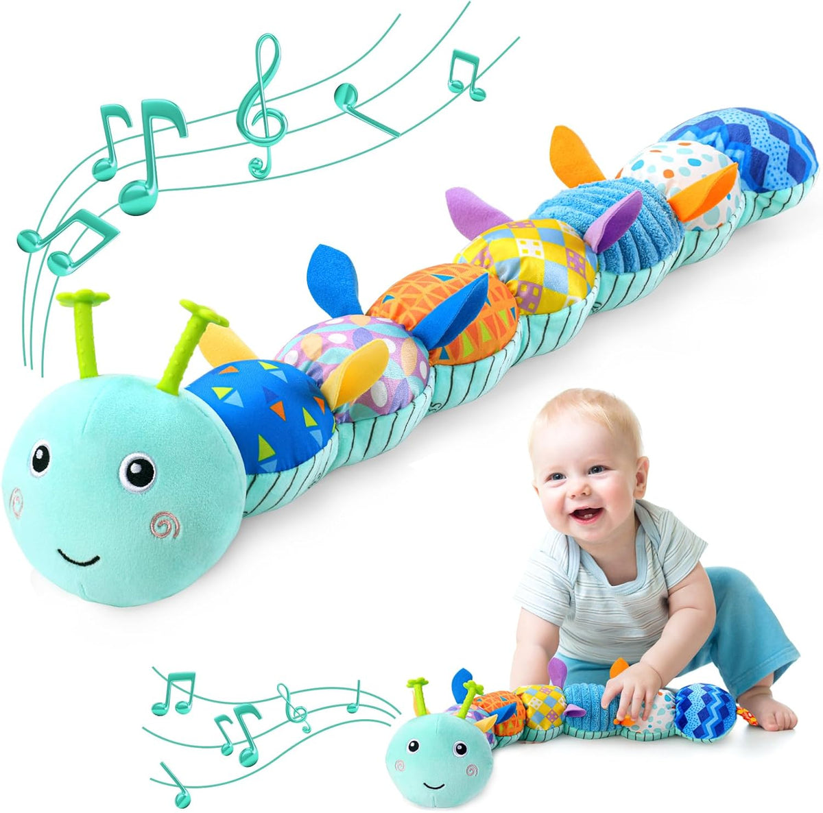 Baby Toys 0 to 12 Months, Musical Stuffed Animal Activity Soft Toy with Multi-Sensory Crinkle