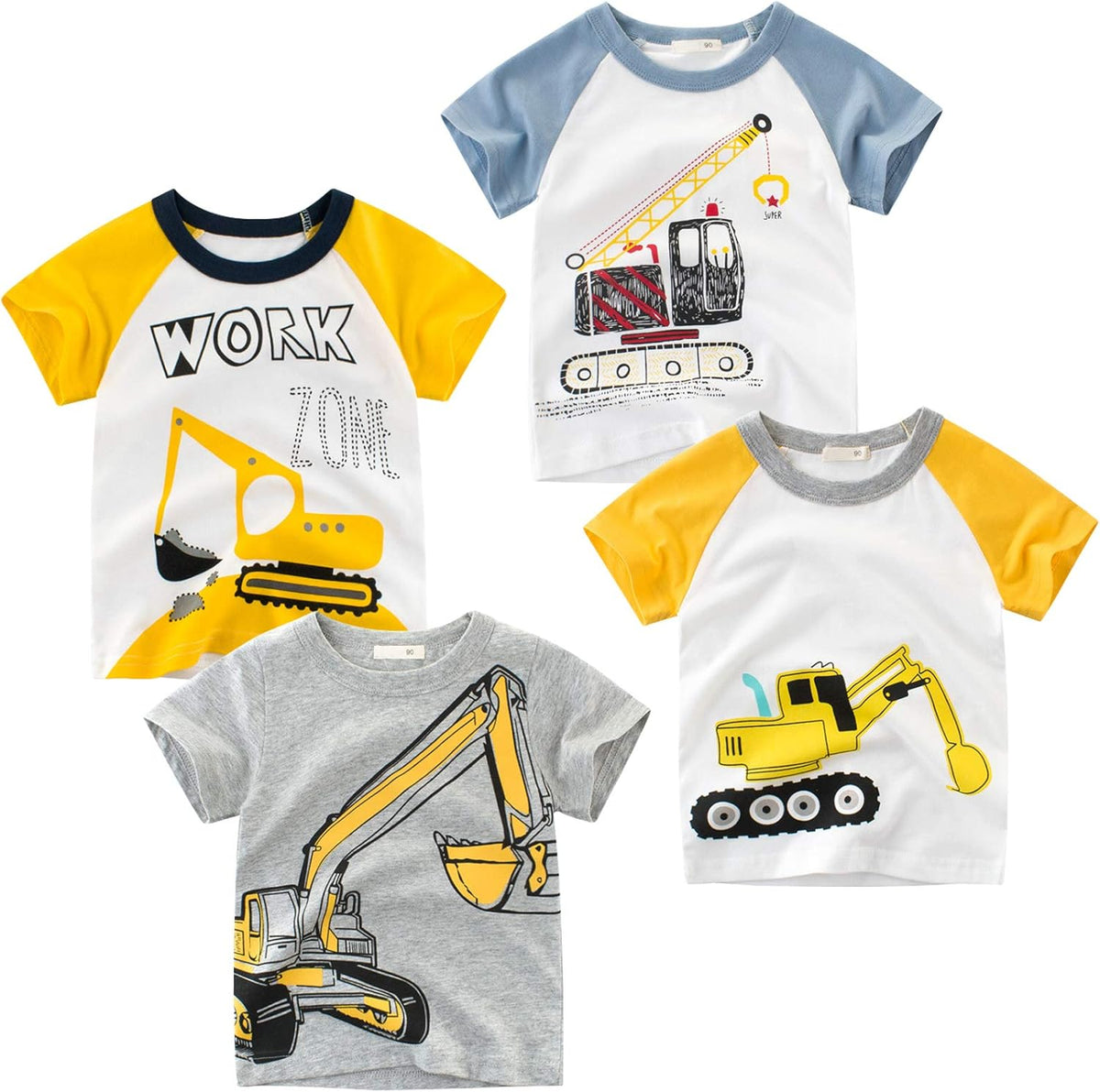 Boys' 4-Pack Excavator Short Sleeve Crewneck T-Shirts Top Tee Size 2-7 Years Toddler Boys' Value